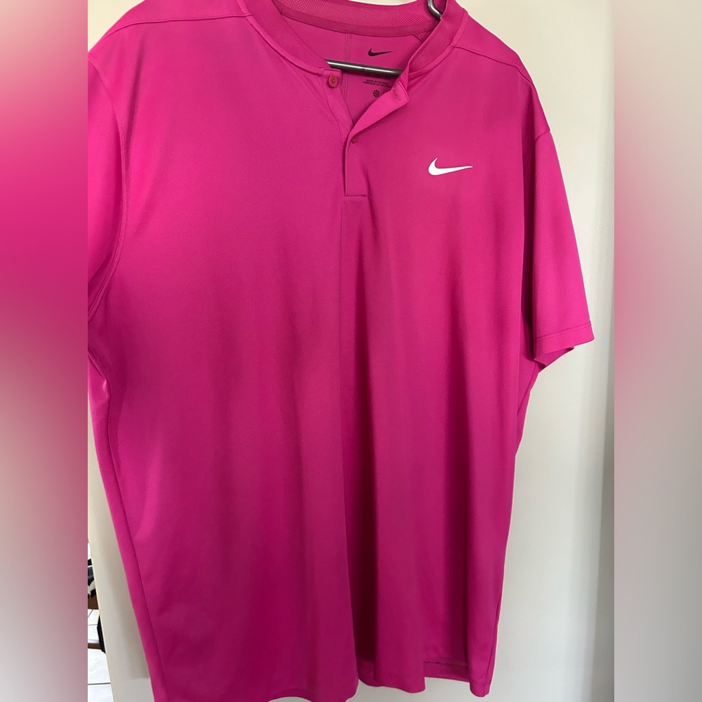 NIKE mens 2XL hot pink dri-fit golf shirt